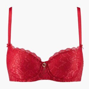 AUBADE PARIS Rosessence Molded Half Cup Bra in Gala Red Size 36C NWT
